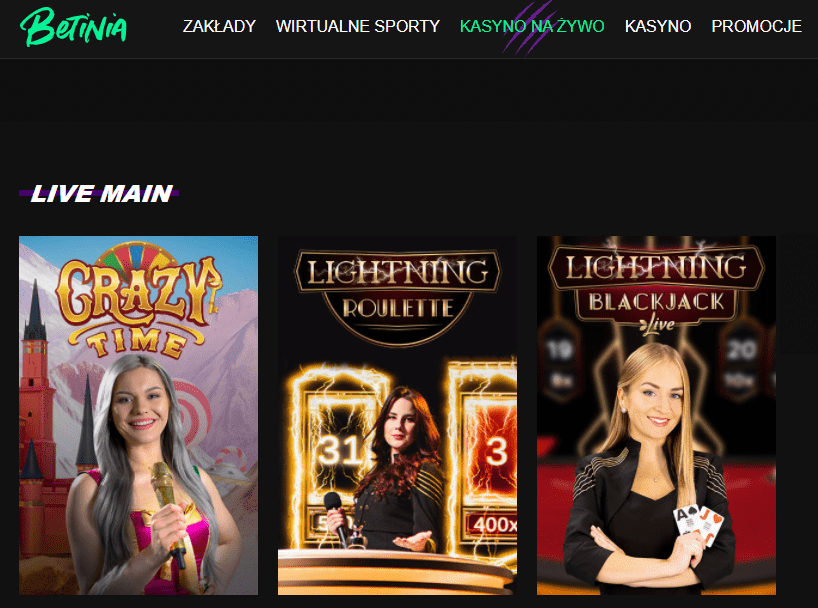 Betinia casino Gry Na Żywo