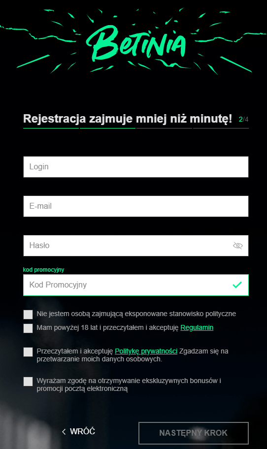 Betinia casino logowanie
